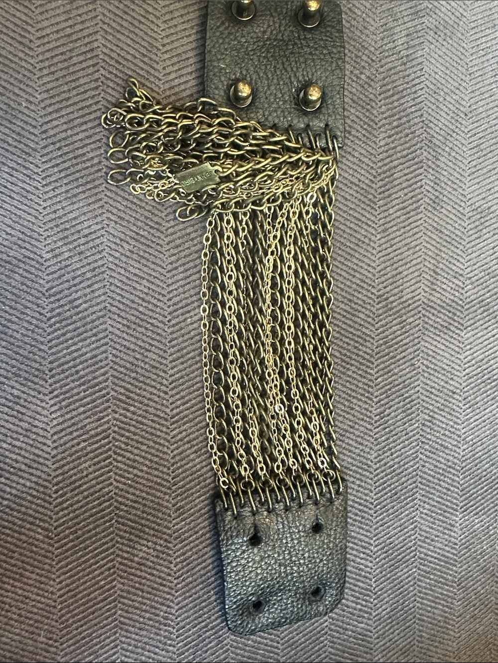 Jenny Bird Fringe Chain Leather Bracelet - Black with Gold Chains